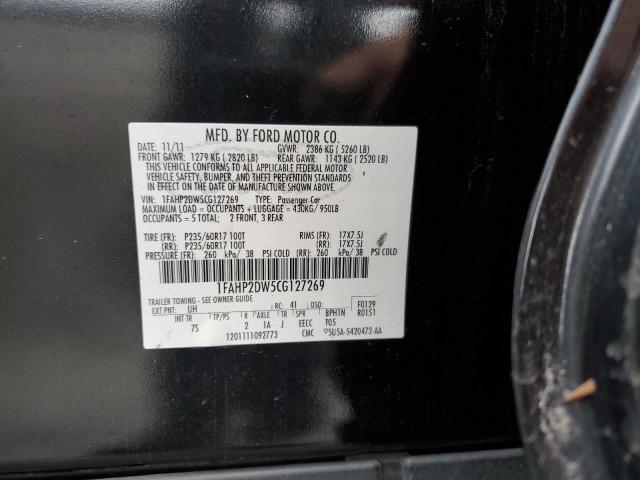 1FAHP2DW5CG127269 - 2012 FORD TAURUS SE BLACK photo 12