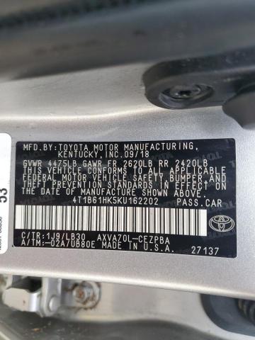 4T1B61HK5KU162202 - 2019 TOYOTA CAMRY XSE SILVER photo 12