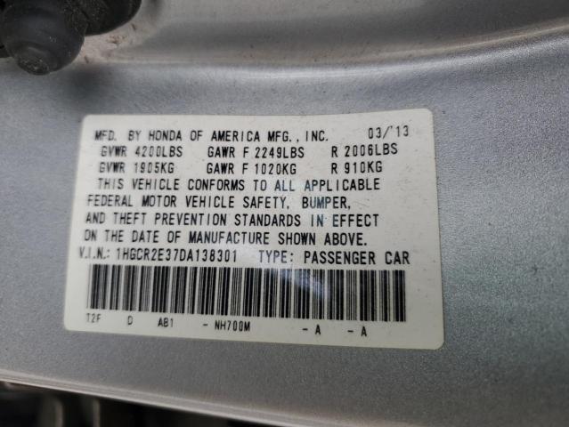 1HGCR2E37DA138301 - 2013 HONDA ACCORD LX SILVER photo 12