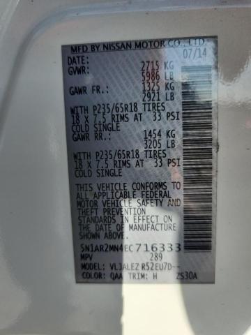 5N1AR2MN4EC716333 - 2014 NISSAN PATHFINDER S Biały zdjęcie 12