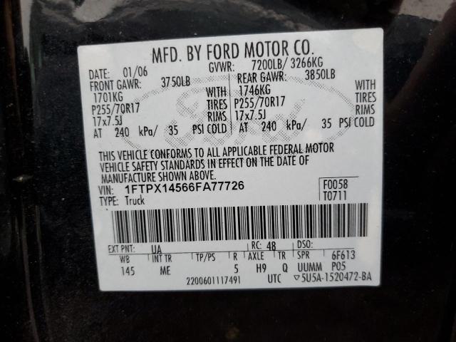 1FTPX14566FA77726 - 2006 FORD F150 BLACK photo 12