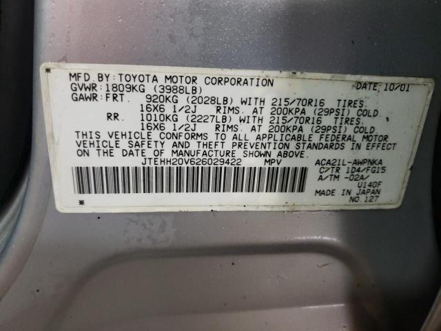 JTEHH20V626029422 - 2002 TOYOTA RAV4 SILVER photo 12