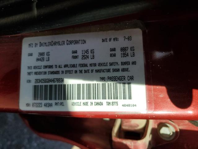 2B3HD56G84H678930 - 2004 DODGE INTREPID ES RED photo 12