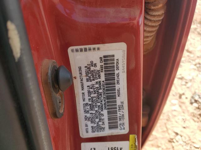 1NXBU40E19Z063514 - 2009 TOYOTA COROLLA BASE Bordo foto 12