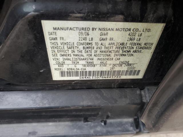 1N4AL11D76N445744 - 2006 NISSAN ALTIMA S BLACK photo 12