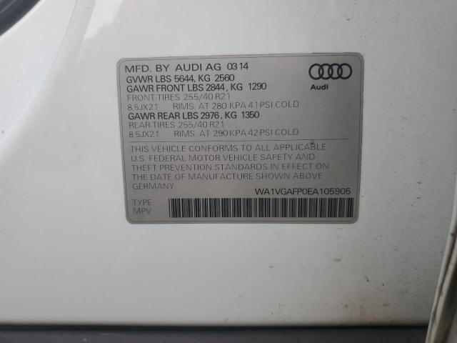 WA1VGAFP0EA105905 - 2014 AUDI SQ5 PRESTIGE WHITE photo 14