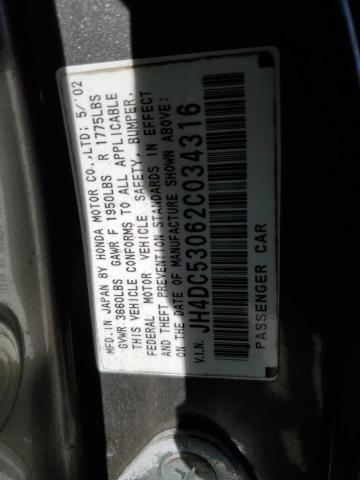 JH4DC53062C034316 - 2002 ACURA RSX TYPE-S GRAY photo 12