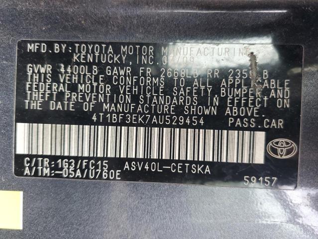 4T1BF3EK7AU529454 - 2010 TOYOTA CAMRY BASE GRAY photo 12