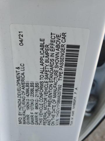 1HGCV1F58MA057992 - 2021 HONDA ACCORD EXL WHITE photo 12