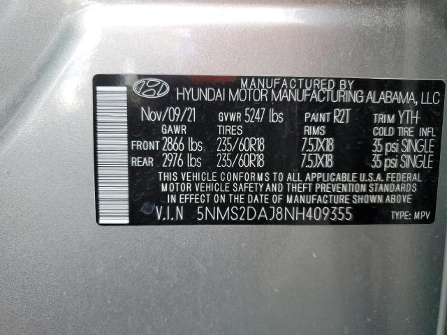 5NMS2DAJ8NH409355 - 2022 HYUNDAI SANTA FE SEL 银色 照片 13