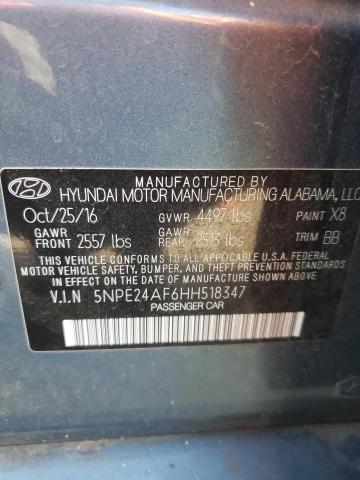 5NPE24AF6HH518347 - 2017 HYUNDAI SONATA SE BLUE photo 12