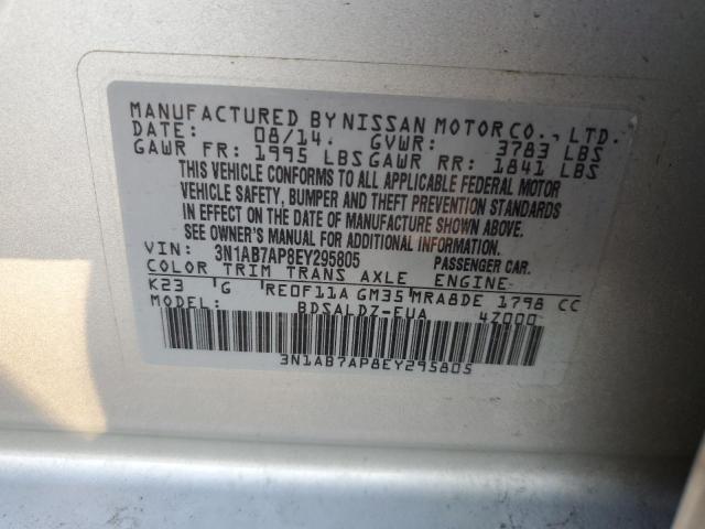 3N1AB7AP8EY295805 - 2014 NISSAN SENTRA S SILVER photo 12