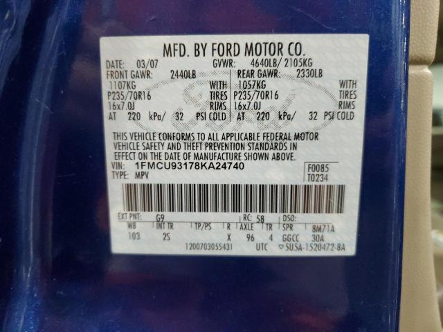 1FMCU93178KA24740 - 2008 FORD ESCAPE XLT BLUE photo 12