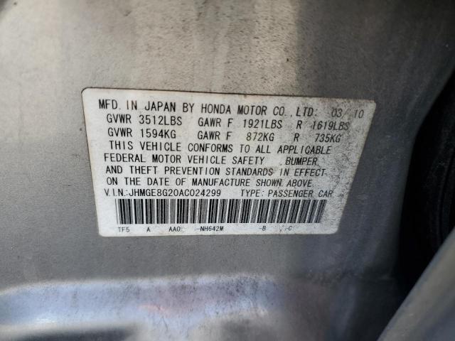 JHMGE8G20AC024299 - 2010 HONDA FIT GRAY photo 13
