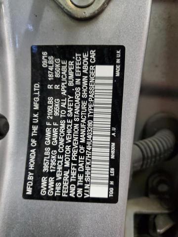 SHHFK7H74HU403280 - 2017 HONDA CIVIC EXL SILVER photo 12