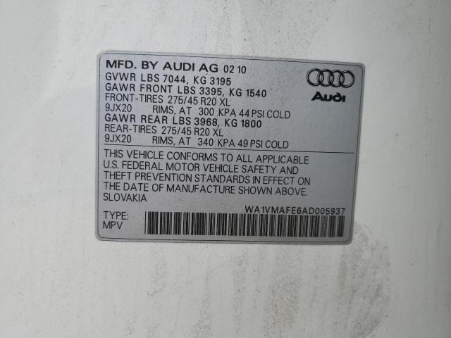 WA1VMAFE6AD005937 - 2010 AUDI Q7 PRESTIGE თეთრი ფოტო 13