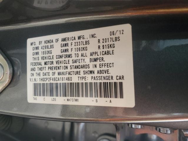 1HGCP2F46CA181460 - 2012 HONDA ACCORD LXP GRAY photo 13