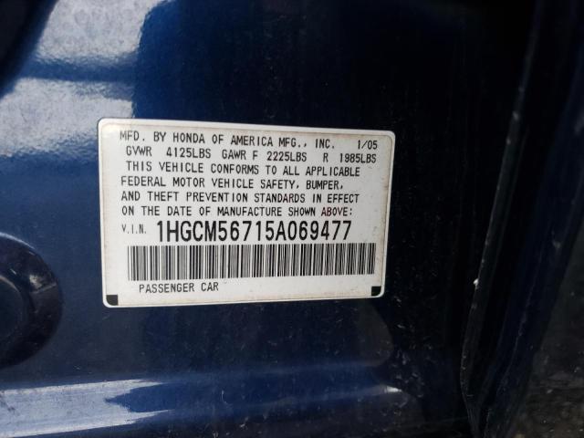 1HGCM56715A069477 - 2005 HONDA ACCORD EX BLUE photo 12