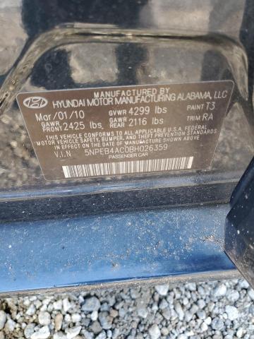 5NPEB4AC0BH026359 - 2011 HYUNDAI SONATA GLS BLACK photo 12