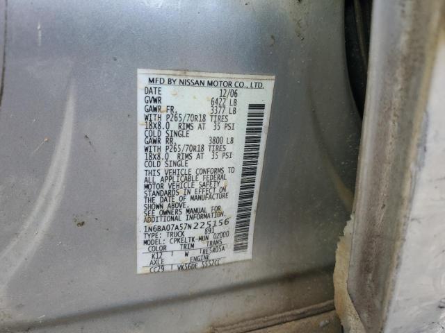 1N6BA07A57N225156 - 2007 NISSAN TITAN XE SILVER photo 12