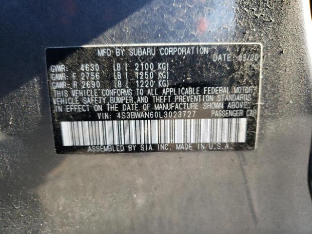 4S3BWAN60L3023727 - 2020 SUBARU LEGACY LIMITED GRAY photo 12