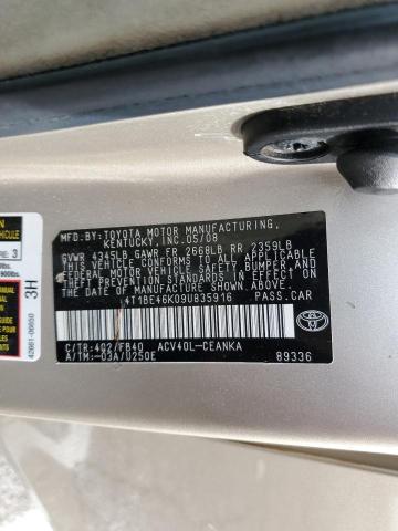 4T1BE46K09U835916 - 2009 TOYOTA CAMRY BASE GOLD photo 13