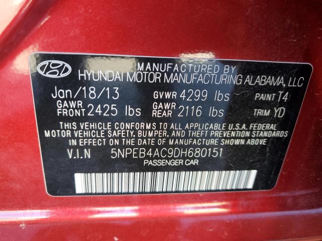 5NPEB4AC9DH680151 - 2013 HYUNDAI SONATA GLS RED photo 12