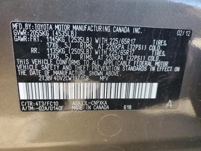 2T3BF4DV2CW197158 - 2012 TOYOTA RAV4 TAN photo 13