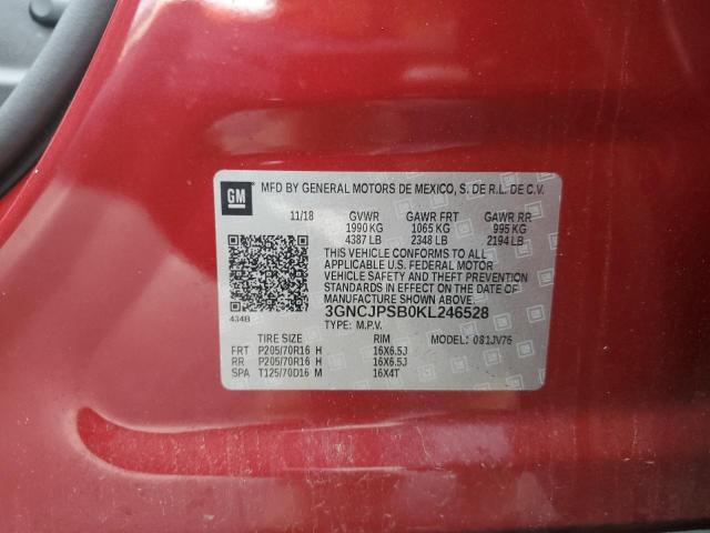 3GNCJPSB0KL246528 - 2019 CHEVROLET TRAX 1LT Rojo foto 12