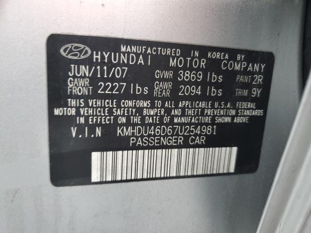 KMHDU46D67U254981 - 2007 HYUNDAI ELANTRA GLS SILVER photo 12