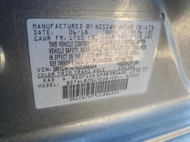 3N1CN7AP9JL886524 - 2018 NISSAN VERSA S ვერცხლისფერი ფოტო 13