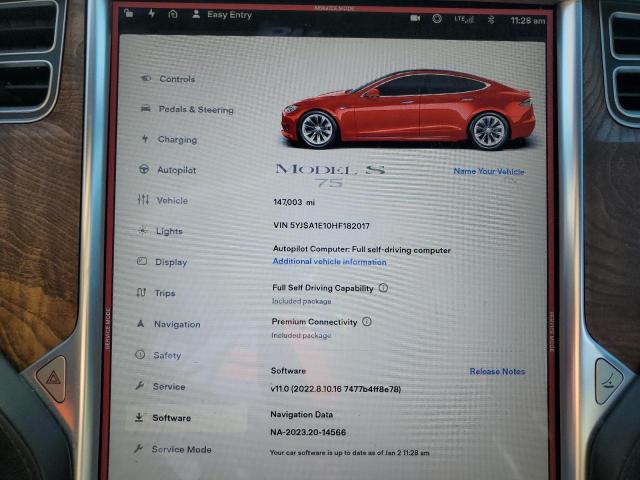 5YJSA1E10HF182017 - 2017 TESLA MODEL S RED photo 9