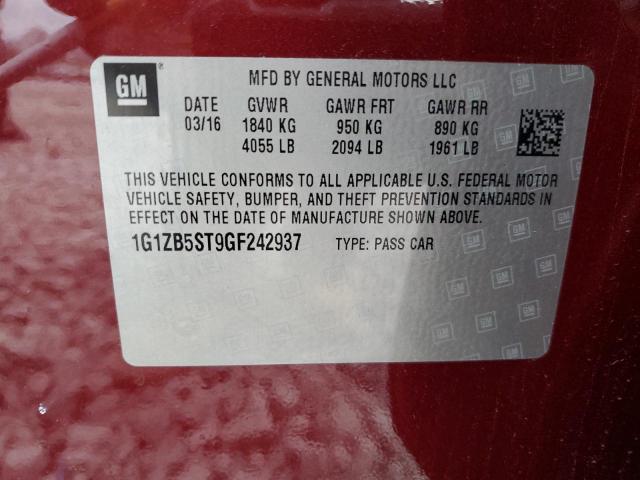 1G1ZB5ST9GF242937 - 2016 CHEVROLET MALIBU LS RED photo 12