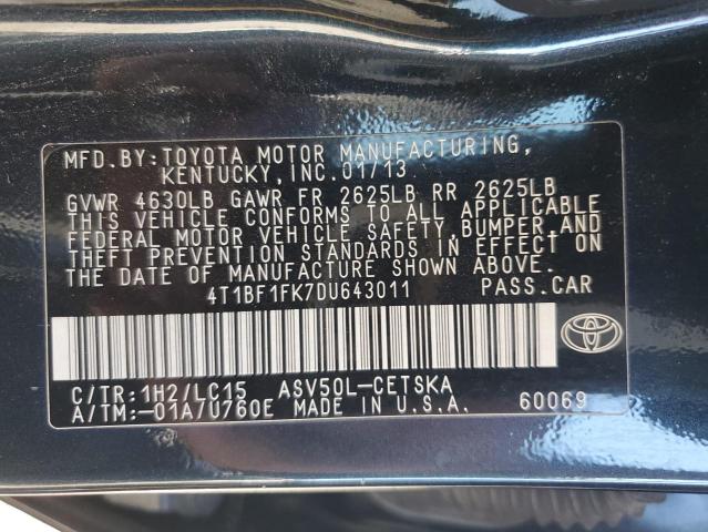 4T1BF1FK7DU643011 - 2013 TOYOTA CAMRY L BLACK photo 13