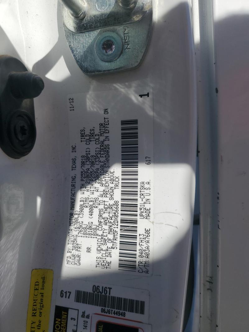 5TFRM5F12DX056608 - 2013 TOYOTA TUNDRA DOUBLE CAB SR5 WHITE photo 13