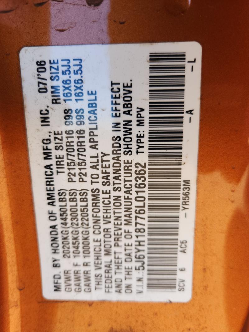 5J6YH18776L016362 - 2006 HONDA ELEMENT EX Turuncu fotoğraf 13