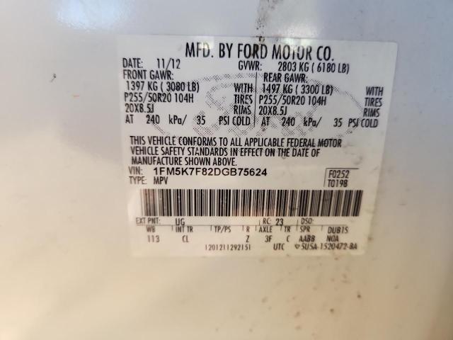 1FM5K7F82DGB75624 - 2013 FORD EXPLORER LIMITED Biały zdjęcie 14