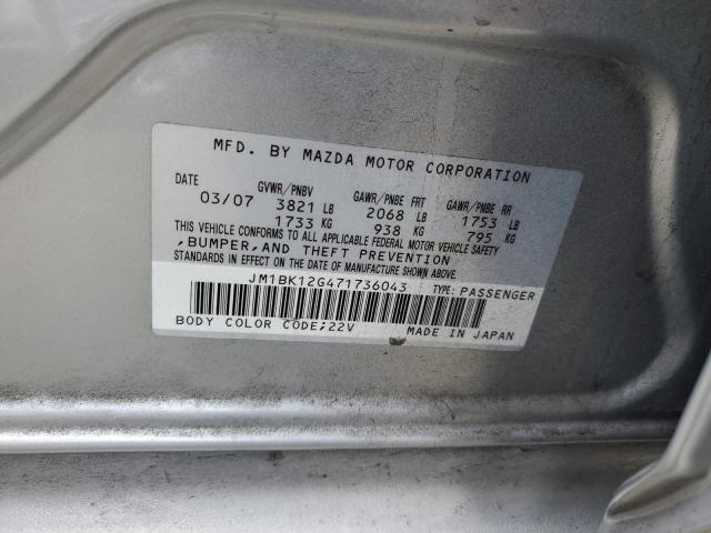 JM1BK12G471736043 - 2007 MAZDA 3 I SILVER photo 12