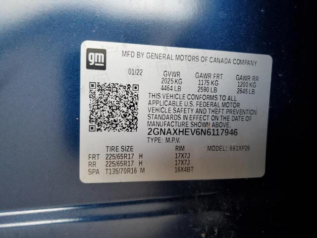 2GNAXHEV6N6117946 - 2022 CHEVROLET EQUINOX LS BLUE photo 13