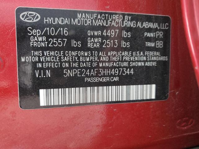 5NPE24AF3HH497344 - 2017 HYUNDAI SONATA SE RED photo 12