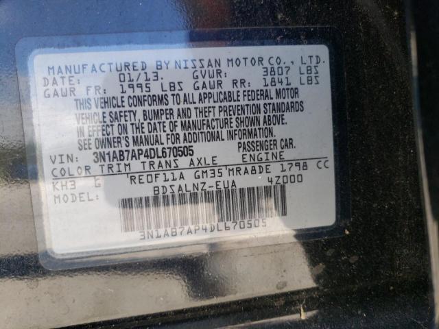 3N1AB7AP4DL670505 - 2013 NISSAN SENTRA S BLACK photo 12