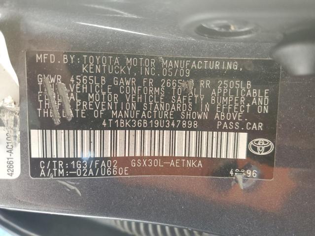 4T1BK36B19U347898 - 2009 TOYOTA AVALON XL GRAY photo 12