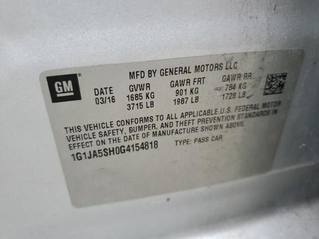 1G1JA5SH0G4154818 - 2016 CHEVROLET SONIC LS 银色 照片 12