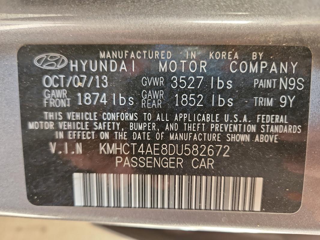 KMHCT4AE8DU582672 - 2013 HYUNDAI ACCENT GLS 灰色 照片 12