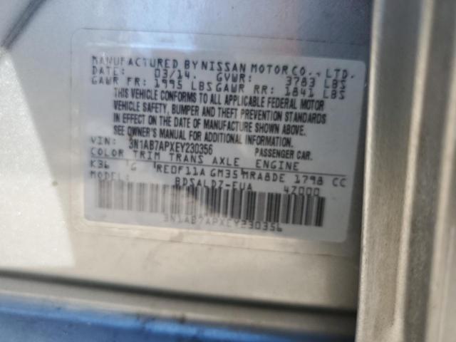 3N1AB7APXEY230356 - 2014 NISSAN SENTRA S GRAY photo 12