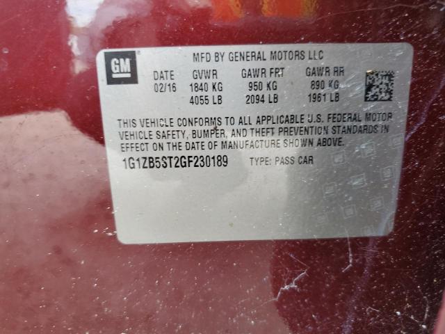 1G1ZB5ST2GF230189 - 2016 CHEVROLET MALIBU LS RED photo 12