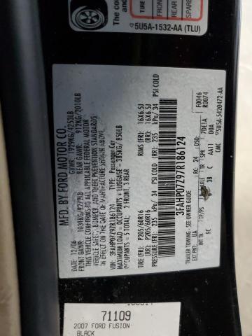 3FAHP07Z97R186124 - 2007 FORD FUSION SE BLACK photo 12