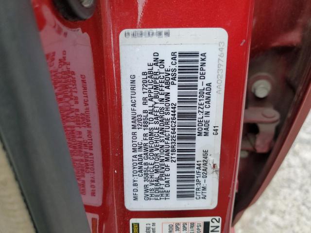 2T1BR32E64C264442 - 2004 TOYOTA COROLLA CE برغندي صورة 12