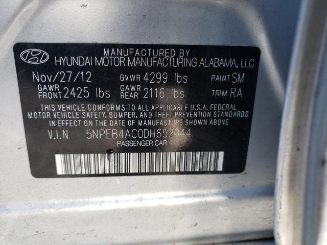 5NPEB4AC0DH652044 - 2013 HYUNDAI SONATA GLS SILVER photo 12