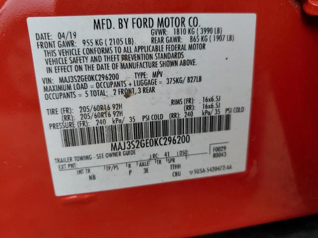 MAJ3S2GE0KC296200 - 2019 FORD ECOSPORT SE Rot Foto 13
